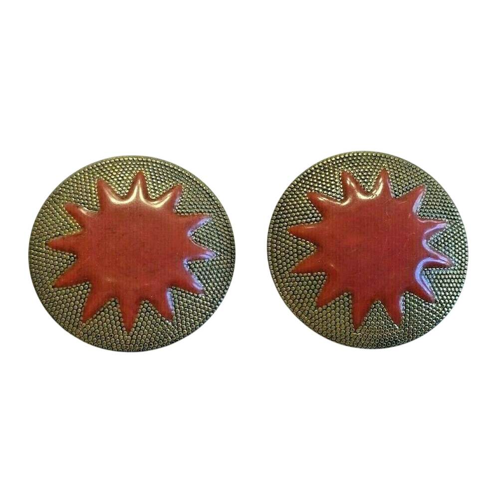 Vintage Retro Pierced Earrings Gold & Red Rounds
